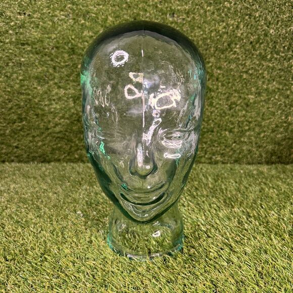 Mannequin Head Clear Green Tinted Glass 11 Inch Wig Hat Display Thick - Picture 1 of 9